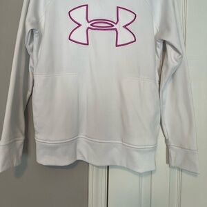 Under Amour White hoodie pink embroidered logo. Excellent condition. Size Small